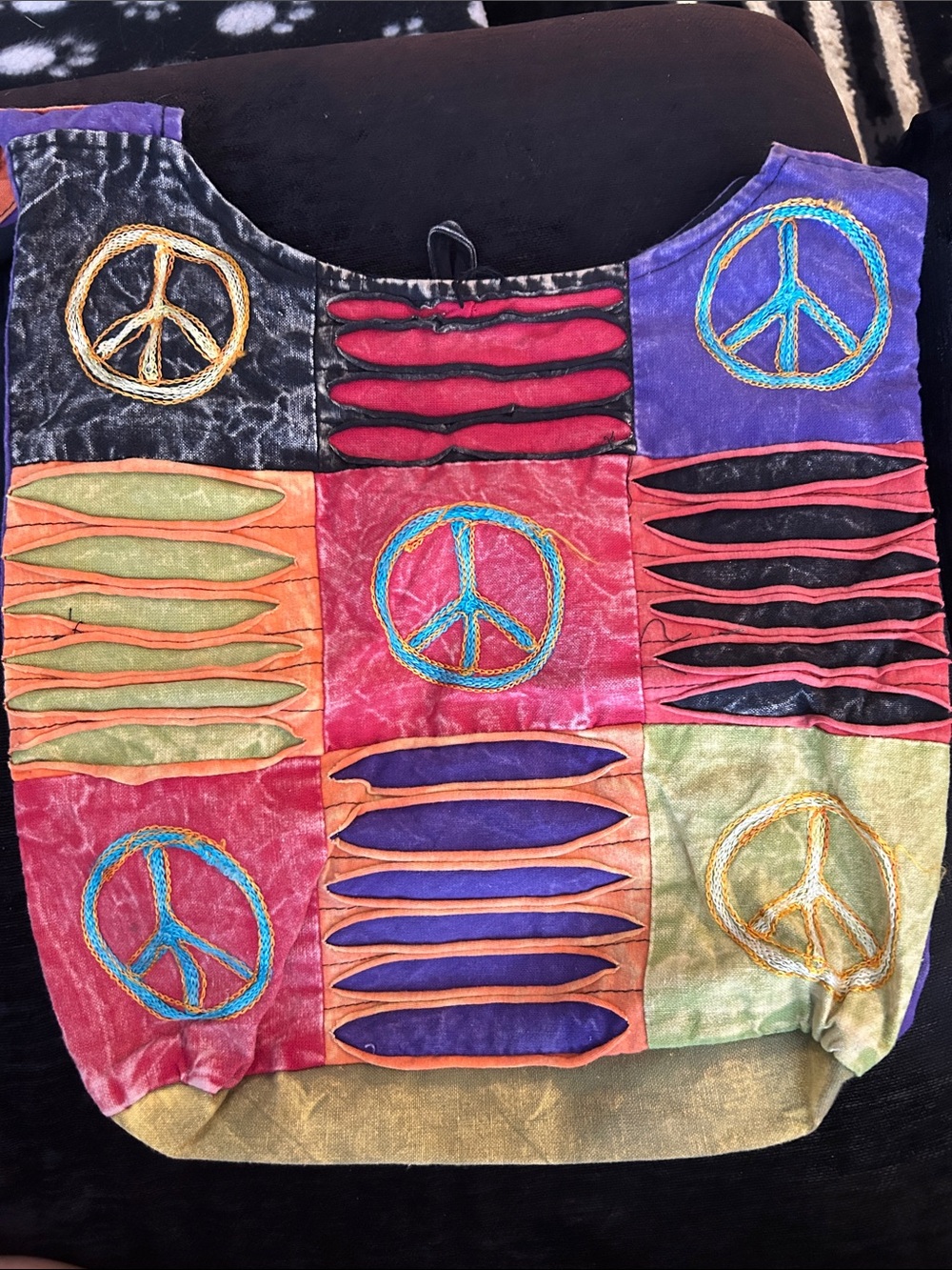Colorblock Peace Sign Patchwork Tote Bag - Multicolor